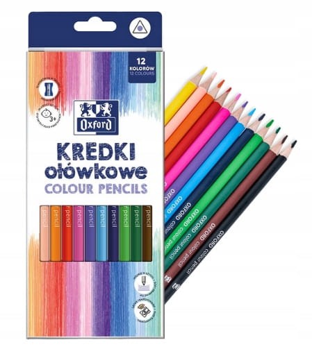 KREDKI 12-KOL.OXFORD-OŁÓWKOWE TRÓJKĄTNE + TEMPERÓWKA