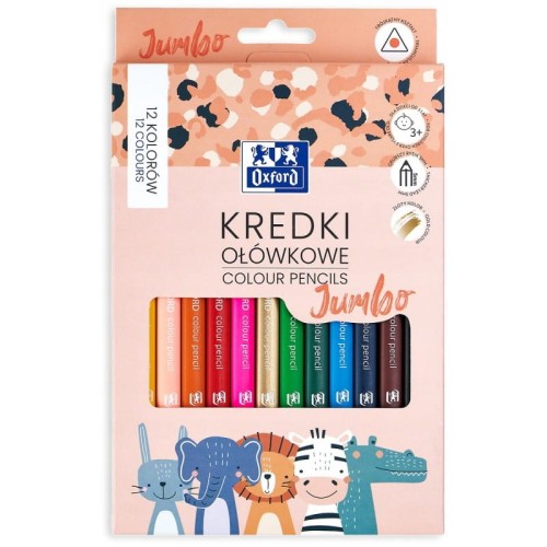 KREDKI 12-KOL.OXFORD-OŁÓWKOWE JUMBO TRÓJKĄTNE + TEMPERÓWKA/KIDS