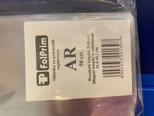OKŁADKA NA PODRĘCZNIK REGULOWANA/FOLPRIM/ AR          WYSOKOŚĆ: 25,0cm/DŁUGOŚĆ: 41,4-44,1cm