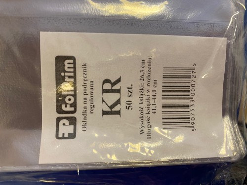 OKŁADKA NA PODRĘCZNIK REGULOWANA/FOLPRIM/ KR          WYSOKOŚĆ: 26,3cm/DŁUGOŚĆ: 41,1-44,0cm