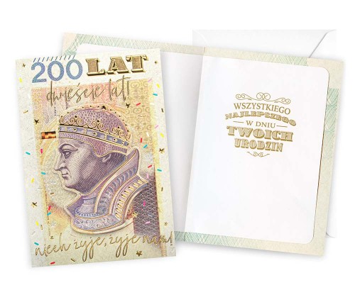 KARTKA KARNET DREAM CARDS DK-1311/ URODZINY BANKNOT 200 /KUKARTKA