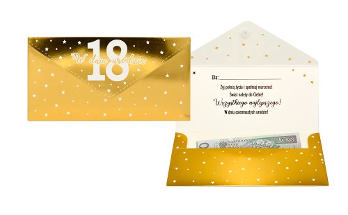 KARTKA KOPERTA PODARUNKOWA KOP-033 /18 URODZINY ZŁOTY /KUKARTKA