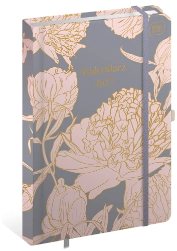 KALENDARZ-INTERDRUK/DZIENNY A5 METALLIC PEONY + GUMKA