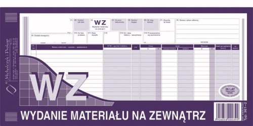 WYDANIE MATERIAŁÓW NA ZEWNĄTRZ WZ 1/3 A3 361-2