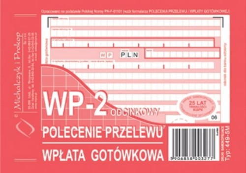POLECENIE PRZELEWU A6 2-ODCINKOWE WPŁATA GOTÓWKOWA 449-5-M