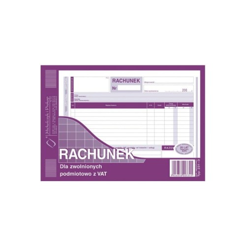 RACHUNEK DLA ZWOLNIONYCH Z VAT A5 POZIOMY 231-3