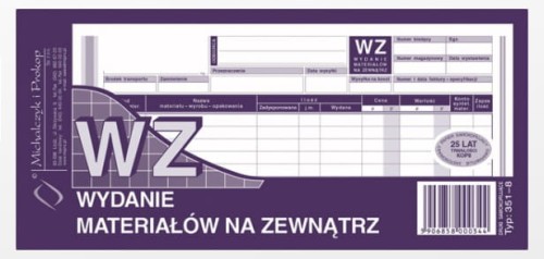 WYDANIE MATERIAŁÓW NA ZEWNĄTRZ WZ 1/3 A4 351-8