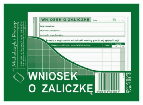 WNIOSEK O ZALICZKĘ A6 408-5